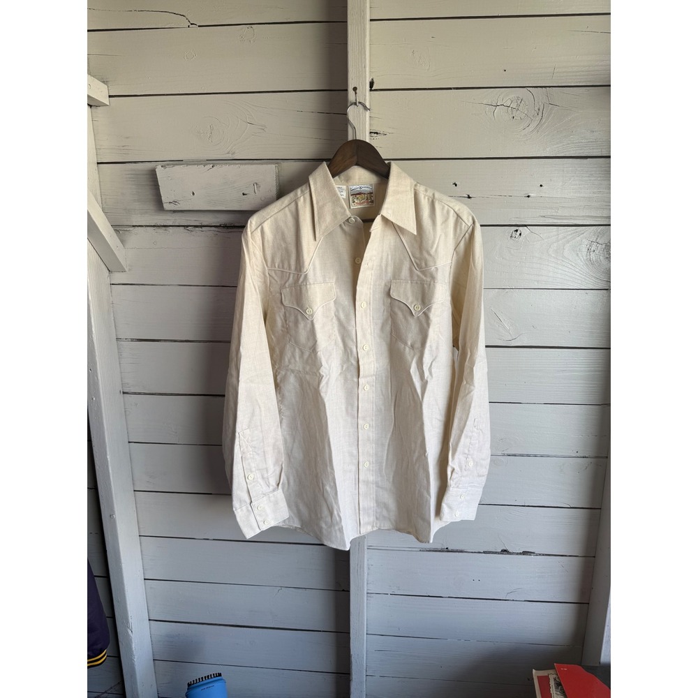Vintage Rocking K Ranchwear Kennington Western Shirt Cream Mens Medium 15.5